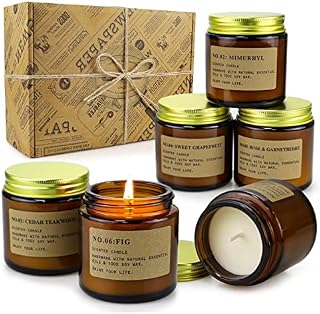 Scented Candles Gift Set 6 Pack 3.5 Oz Soy Wax Jar Candles Aromatherapy for Her with Rose Teakwood and Fig Long Lasting Home Fragrance Relaxing Candles Gift for Women Mum Wife Valentines Presents
