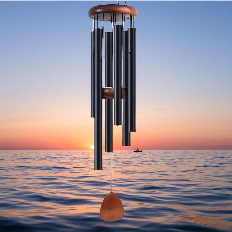 Memorial Wind Chimes Outdoor Large Deep Ton，Aluminum Alloy Wind ，Elegant Chime for Garden Patio Balcony and Home(Black six-Tube Wind Chime)