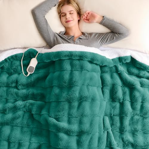Homemate Heated Blanket Electric Throw - 50"x60" Heating Blanket Throw 1/2/4/6/8 Hours Auto-Off 10 Heat Levels Over-Heat Protection Luxury 800 GSM Faux Fur 200 GSM Sherpa ETL Certification