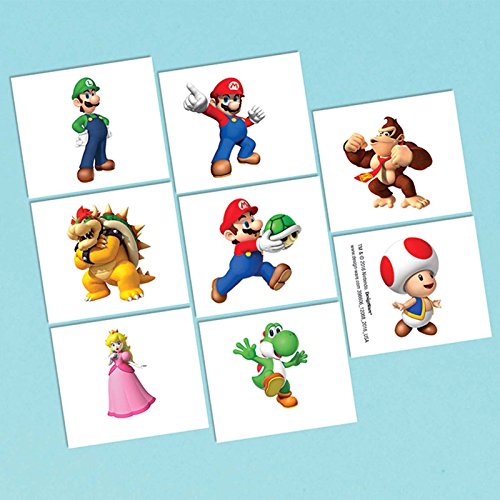 Vibrant Multicolor Super Mario Brother Tattoo Favors - 2' x 1.75' (Pack of 8) - Kid-Friendly Temporary Tattoos - Perfect for Party Bags & Fun Events