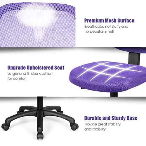 Giantex Kids Desk Chair, Low-Back Mesh Children Computer Task Chair With Adjustable Height & Support Lumbar, Upholstered Mesh Swivel Chair For Boys Girls (Purple) #TOP5