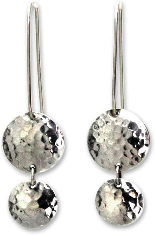 NOVICA Artisan Handmade Sterling Silver Dangle Earrings No Stone Indonesia [1.8 in L x 0.5 in W] ' Magical Shields'