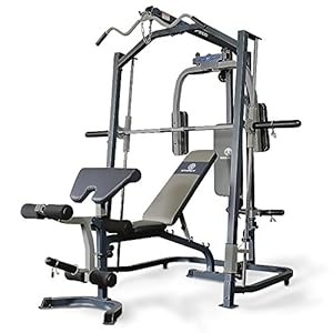 Marcy MP3100 Smith machine, rack sentadillas con peso guiado y con polea alta & baja, banco de musculación completo e independiente