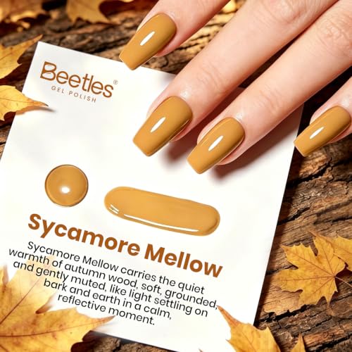 Image of Beetles Mustard Yellow Gel Polish - Sycamore Mellow 15ML /0.51Fl Oz, Yellow Gel Nail Polish, Same Color Bottle, Soak Off UV LED Lamp Fall Nails Art, Long-Lasting Manicure Salon DIY Nails Home