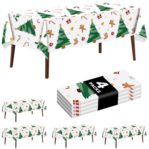 CXPSINC 4 Pack Disposable Christmas Plastic Tablecloth - Christmas Table
