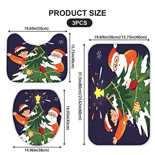 Badematten set 3D 40x60 Weihnachten Badezimmerteppich-Set absorbierend 3-teiliges maschinenwaschbare badteppich schnell trocknend Weihnachtsmann Weihnachtsbaum Karikatur Badvorleger mit wc deckelbezug – Bild 3