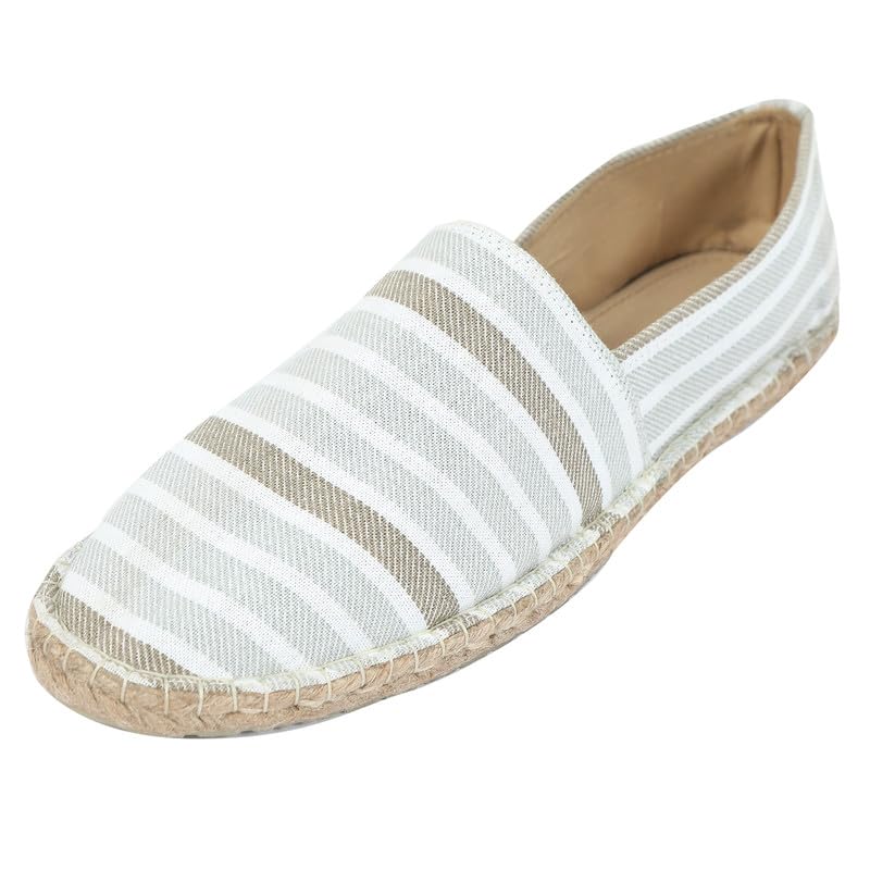Image of Men's Espadrille Canvas Casual Shoes - White Striped | Shoes for Men and Boys | Casual Shoe | (Size:8)