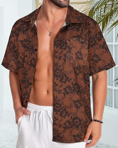 Image of Men Hawaiian Shirt Short Sleeve Summer Beach Button Down Shirts with Pocket