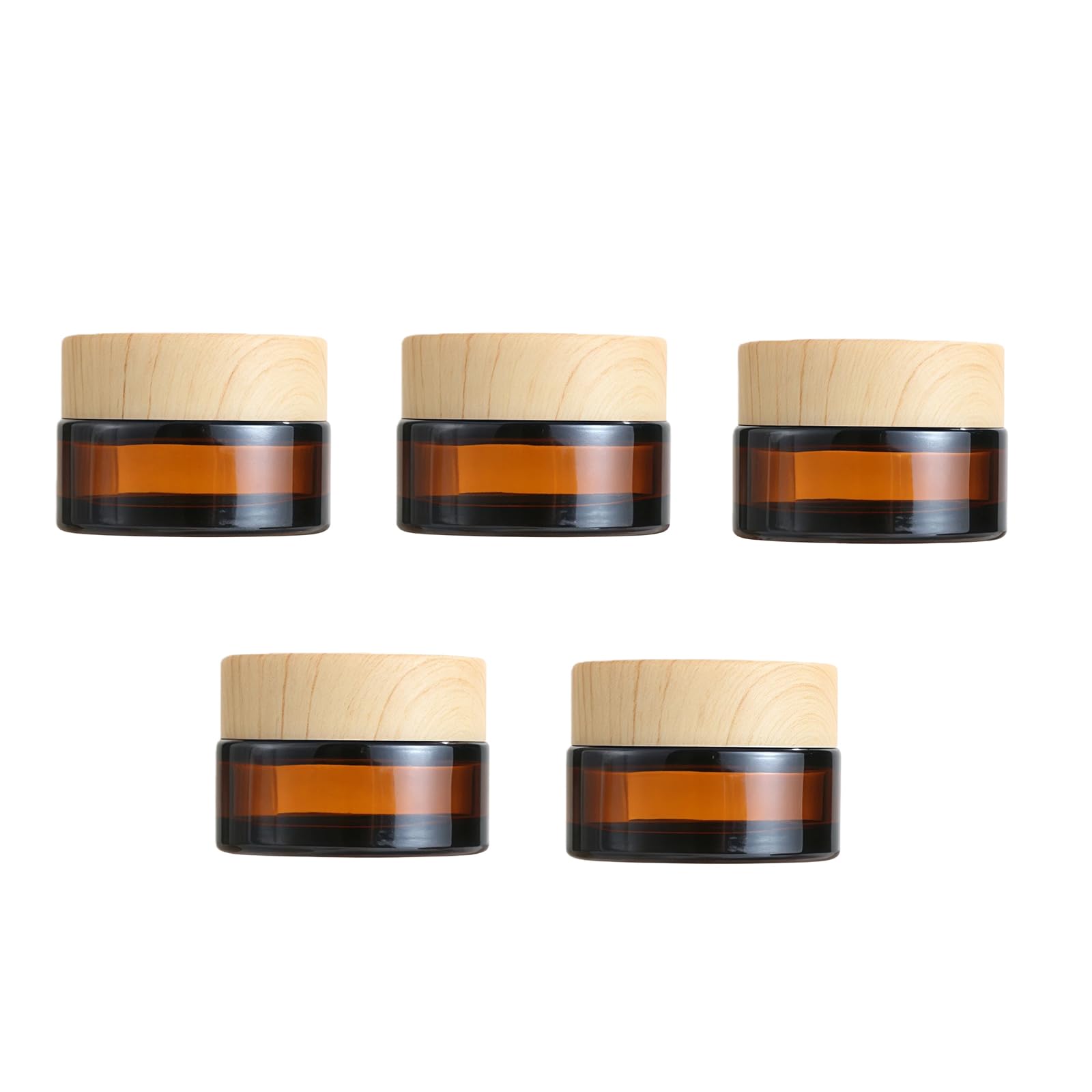 Bamboopack Amber 5 Pcs 20G/20Ml Empty Glass Cosmetic Samples Containers Jars Sample Pots Round Travel Sample Jar Makeup Storage Containers Bottles With Wood Grain Lids