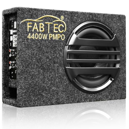 FABTEC 8 Inch Under Seat Active Subwoofer Bass Tube For Cars (Inbuilt Amp, 200 Rms), Black