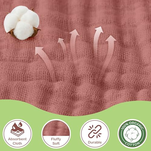 Image of 100% Organic Cotton Muslin Baby Hooded Towel, 32 x 32 in, Pink /Floral, 2 Pack, Soft Absorbent 4-Layer Hooded Bath Towel for Newborns & Toddlers, Oeko-TEX