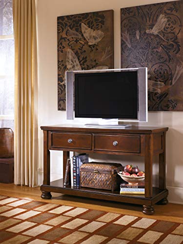 Signature Design By Ashley Porter Traditional Hand-Finished Rectangular Sofa Table With 2 Drawers And Lower Fixed Shelf, Dark Brown #TOP3