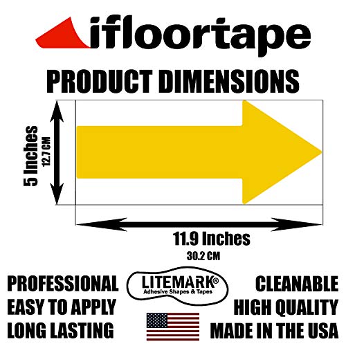 Litemark Durable Gloss Finish Yellow Large Wide Arrow Decal Vinyl Stickers | Great For Floors, Ceilings, Walls, And Most Smooth Surfaces | (Pack Of 6 Arrows) #TOP1