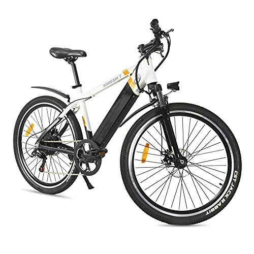SDU 350W Mountain Electric Bike SDREAM T350, Hidden Design 48V/10.4Ah Removable Battery, 26â€³ White Ebike for Adults, Max 20 MPH, Cruise Feature, Front Suspension Bicycle for Mountain Trail/Commuting