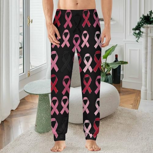 Breast Cancer Awareness Ribbon Pajama Pants Men Pj Bottoms Sleepwear Lounge Pant2