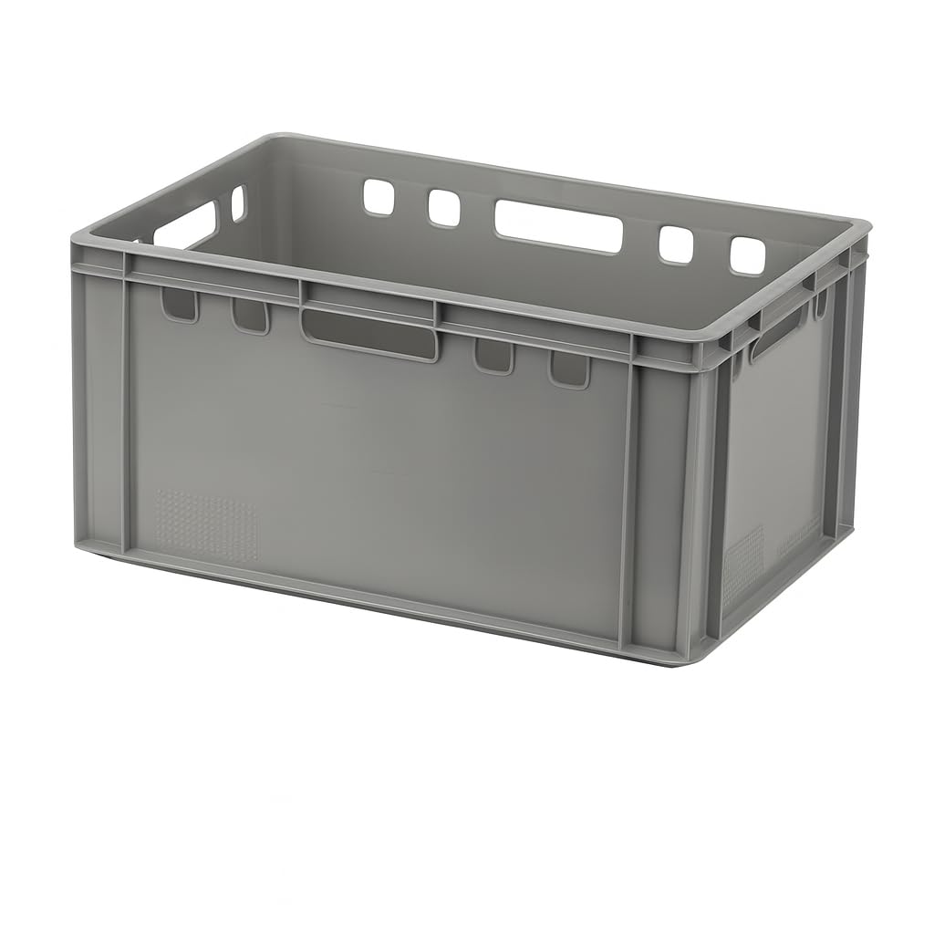 Logiplast 4 Stück graue E3 Kisten 600 x 400 x 300 mm Fleischkisten Lagerkisten Metzgerkisten mit Deckeln in grau