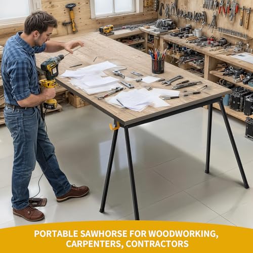 image for DWVO Portable Saw Horses 2 Pack Folding Heavy Duty Legs, Professional 
