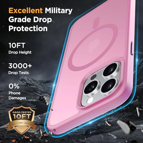 Image of Miracase Magnetic for iPhone 14 Pro Max Case 6.7 inch (Compatible with MagSafe)(with 2X Screen Protectors) Military-Grade Protection, Anti-Fingerprint Translucent Matte Phone Case Cover, Mes Pink