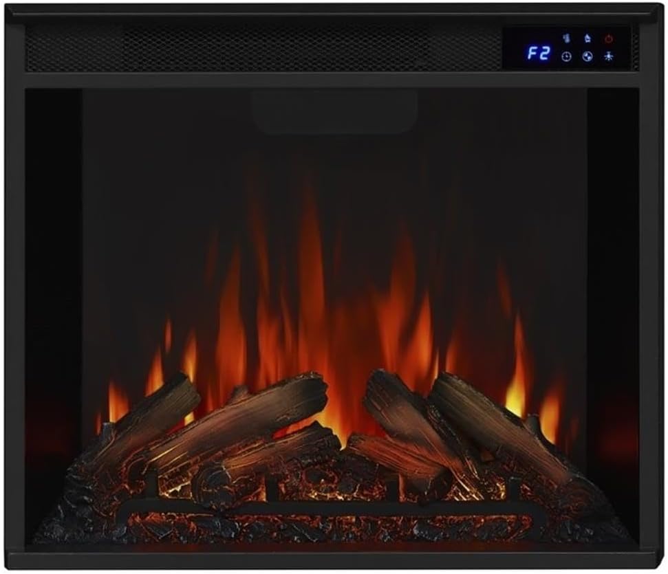 Bowery Hill Solid Wood Electric Fireplace with Mantel, Remote Control, Power Cord and Hardware, Adjustable Thermostat, Assembly Required, in White Marble Finish