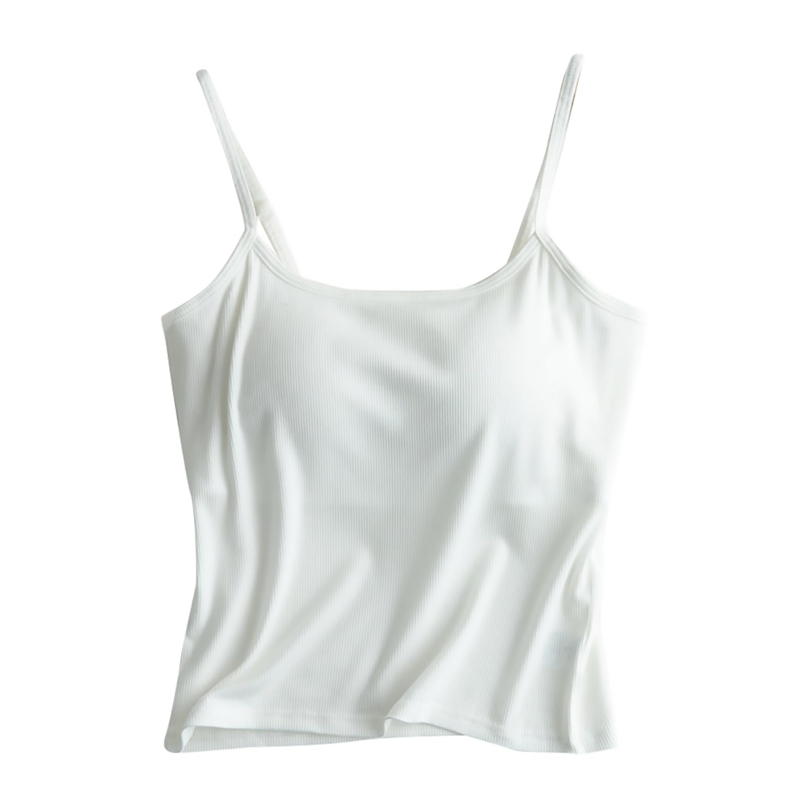 IQYU Top con reggiseno integrato, in cotone, con spalline sottili, top con reggiseno basic, canotta regolabile, con scollo a U, comoda camicia, top di grandi dimensioni