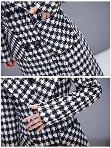 Ebossy Women's Houndstooth Trench Coat Winter Single Breasted Quilt-Lined Long Coat (Large, Black/White(Regular)) #TOP4