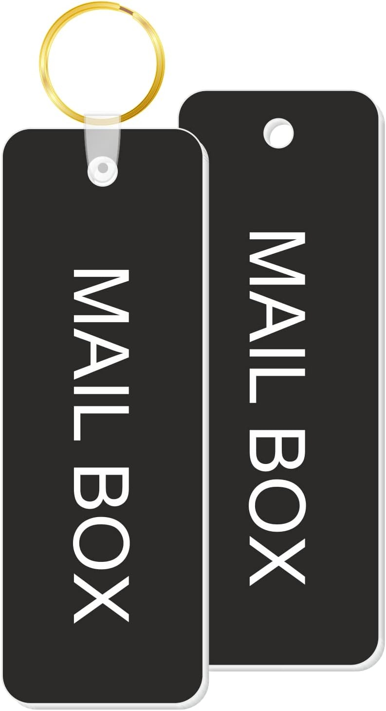 SmartSign 2-Sided Engraved Black Keychain for Mail Box | 1.75" x 5" Plastic Key Tag with Brass Ring, Made in USA