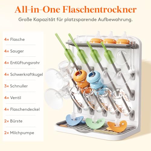 Lifewit Großer Trockenständer Babyflaschen, 15 Haken Flaschentrockner mit Abtropfschale für Arbeitsplatte, Vertikal Flaschenständer Abtropfgestell für Bechern Pumpenteile Babyzubehör