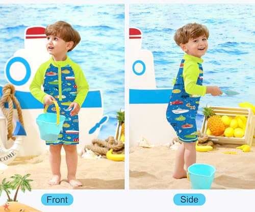 Image of BesserBay Baby Boy Swimsuit UPF 50+ Zip Front Long Sleeve Snaps Bottom One Piece Rash Guard 0-36 Months