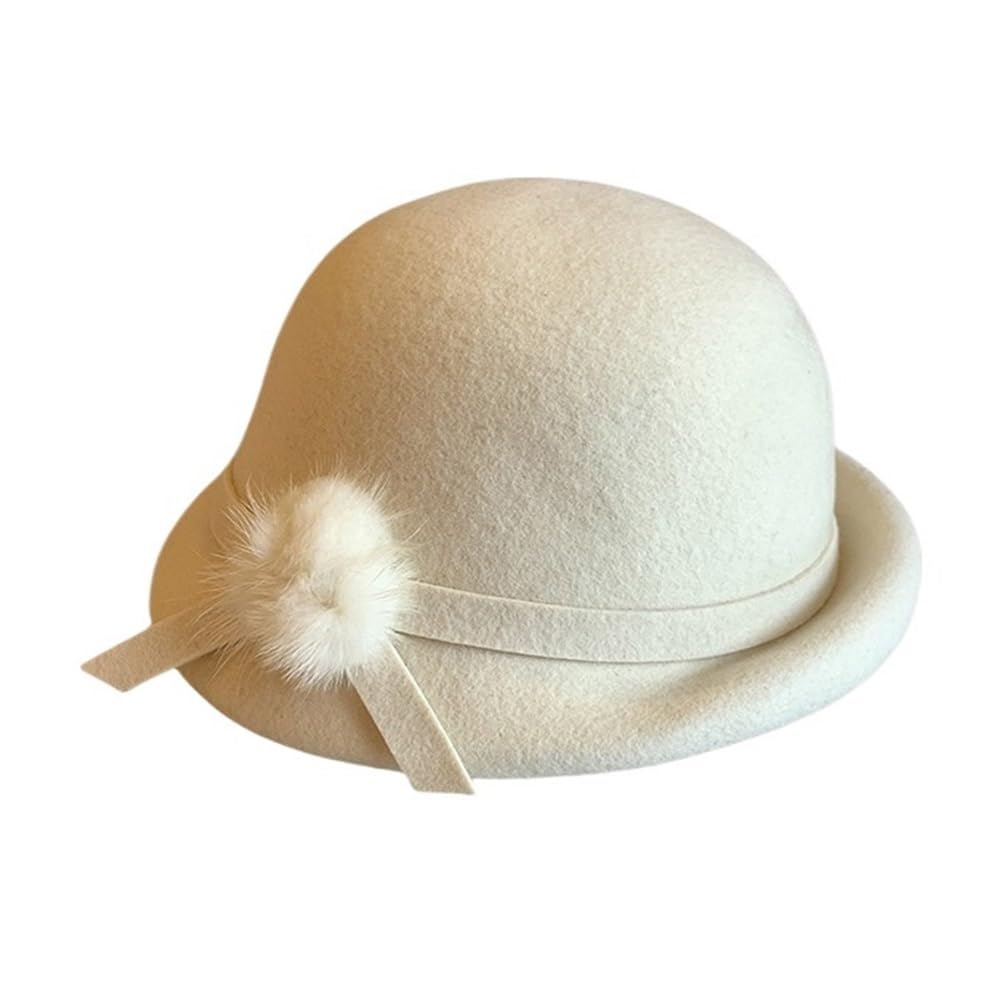 Chapeau feutre de laine blanc femme style cloche fedora melon rétro