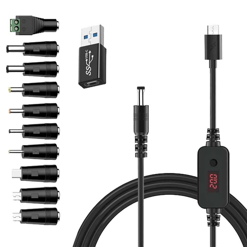 Verilux® USB C to DC Cable with 8 DC Connectors, 5V-20V Adjustable Power Design with Switch Button, 3.3Ft USB C to DC Converter Charging Cable for Notebooks, Portable Monitors, Stationary Routers-image-31