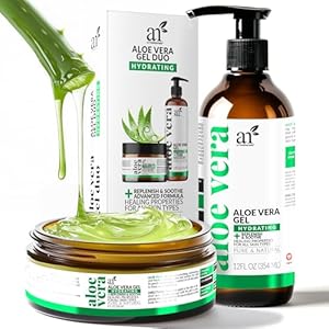 artnaturals Aloe Vera Gel Set – JUMBO 20oz – Sunburn Relief & Hydration for Face, Body, Scalp & Hair – Calming Moisturizer After Sun Exposure – Freshly Harvested within 12 Hours