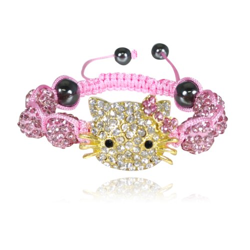 AllyDrew Crystal Beaded Kitty Shamballa Bracelet - Pink