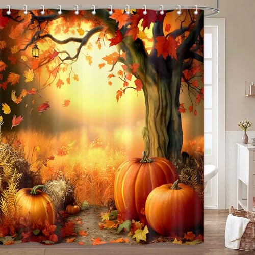 MDDGKH Fall Shower Curtain, Autumn Leaves Pumpkin Harvest Thanksgiving Bathroom Curtains,...