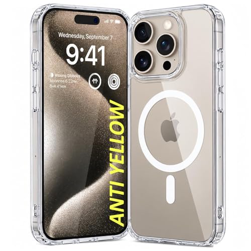Image of DIZORO Crystal Clear Magnetic Magsafe Compatible with iPhone 15 Pro Max Case with Anti-Yellow Anti-Scratch | Shockproof Transparent Cover