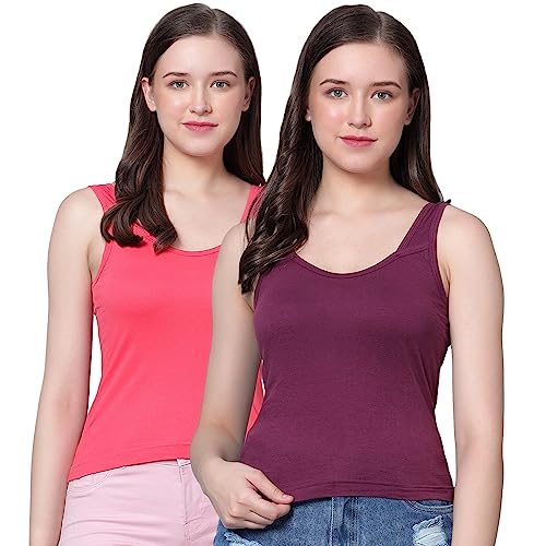Image of Aimly Women's Regular Fit Sleeveless Cotton Camisole Slip Spaghetti | Combo Pack of 2