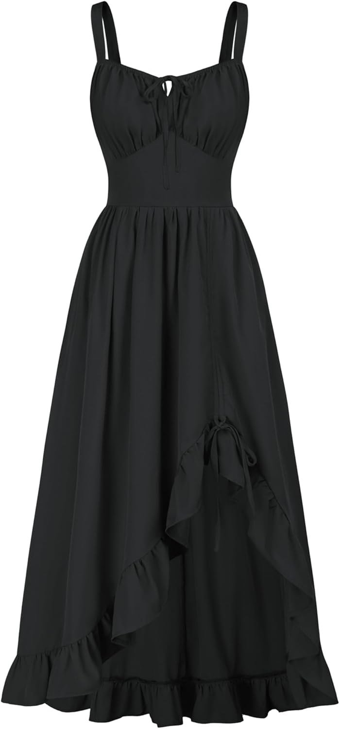 Scarlet Darkness Renaissance Dress Women Summer Corset Dress Flowy Sleeveless Milkmaid Vacation Sundress with Pockets