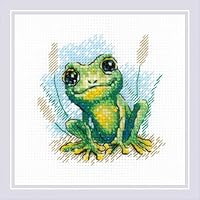 Riolis Kreuzstich Stickpackung Kleiner Frosch, Zählmuster, 15x15cm