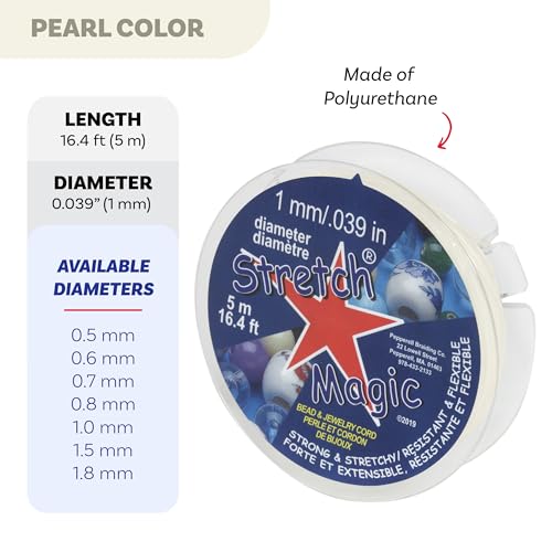 Image of Stretch Magic Elastic Beading Cord - Pearl Color, 1mm in Diameter, 5-Meter (16.4 ft) - Easy to Knot, Strong & Stretchy String for Making Beaded Jewelry