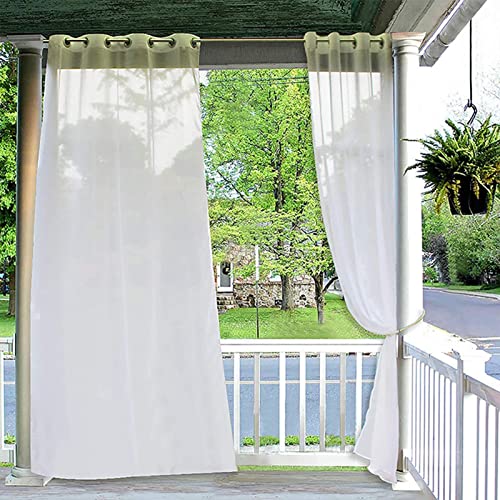 Outdoor Sheer Curtains for Weatherproof, UV and Fade Resistant Outside Curtains for Gazebo, Front Porch, Pergola, Sun Blocking Privacy Drapes, 2 Panel, White (Size : WXL 132x243cm/52''x96'')