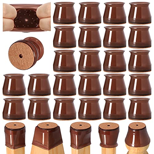 24 Pcs Chair Leg Floor Protectors for Hardwood Floors Silicone Covers to Protect Wood Tile Floors Felt Bottom Furniture Leg Caps Anti-Scratch Reduce Noise (Fit:1.3"-2")
