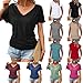 Shirts for Women Casual Short Sleeve V Neck T Shirts Summer Solid Color Work Blouses Fashion Loose Fit Tees Tops Dark Blue