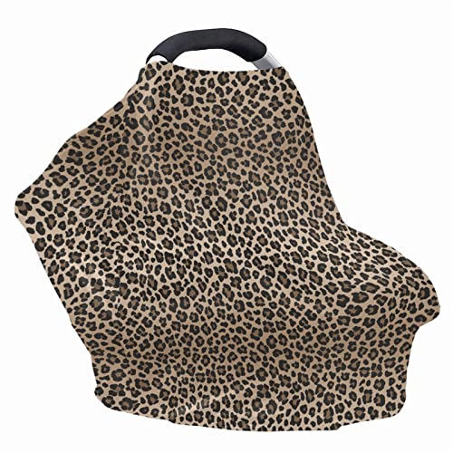 Image of Forchrinse Leopard Cheetah Animal Print Baby Car Seat Canopy for Boys Girls - Soft Nursing Breastfeeding Cover Stroller Cover Baby Car Seat Cover
