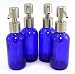Cobalt Blue 4-Ounce Glass Bottles with Stainless Steel Pump Nozzles (4 Pack); Empty Bottles Ideal for Lotion & Liquid Soap