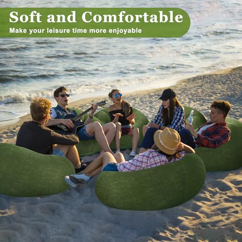 Image of Realspring Inflatable Bean Bag Chairs Outdoor Blow up Camping Chairs Inflatable Lazy Sofa Folding Portable Bean Bag Loungers Couch for Movie Night(Dark Green,6 Pcs)
