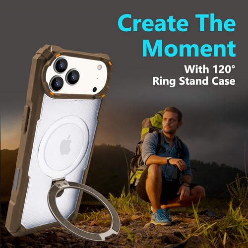 Image of AIBEX Transparent Back Cover Compatible for iPhone 17 Pro Max| Mag-Saf Magnetic Ring Kickstand | Shockproof Dual Layer Military Grade Drop Protection Armor Case| Wireless Charging Support - Brown