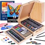 Paint Set,95 Piece Deluxe Wooden Art Set Crafts Drawing Painting Kit with Easel and 2 Drawing Pads,