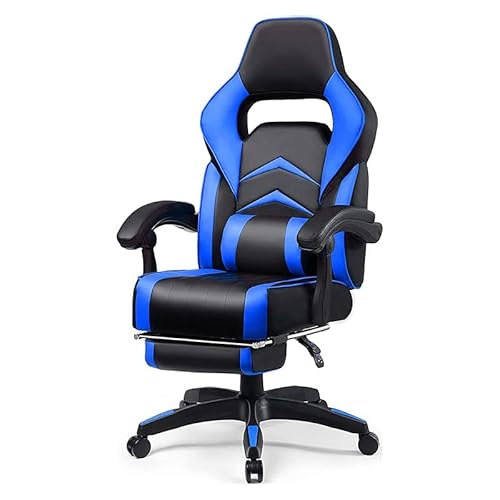 LUCKRACER Silla de videojuegos con reposapiés y cojín lumbar, silla de oficina, silla ergonómica para gamer, con reposabrazos de conexión de hasta 151 kg de carga Cover