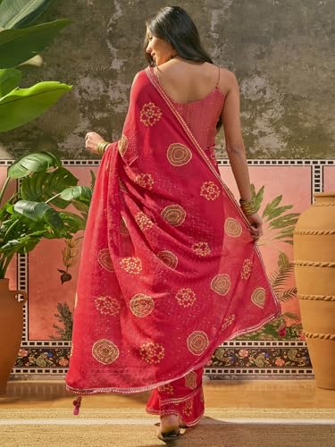 Image of SIRIL Women's Georgette Bandhani Printed Saree With Unstitched Blouse Piece