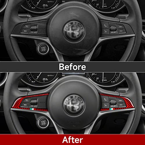 Image of 2PCS Car Steering Trim Sticker Cover Carbon Fiber Decal fits for Alfa Romeo Giulia 952 Stelvio 949 2016 2017 2018 2019 Interior Accessories (Red)