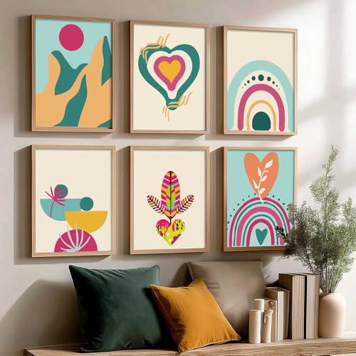 Image of kotart Minimal Boho Framed Wall Art Paintings with Frame for Home Decor - Painting for Wall Decoration Living Room Bedroom Office Room Decor- Pack of 6 (13x17, wall painting)